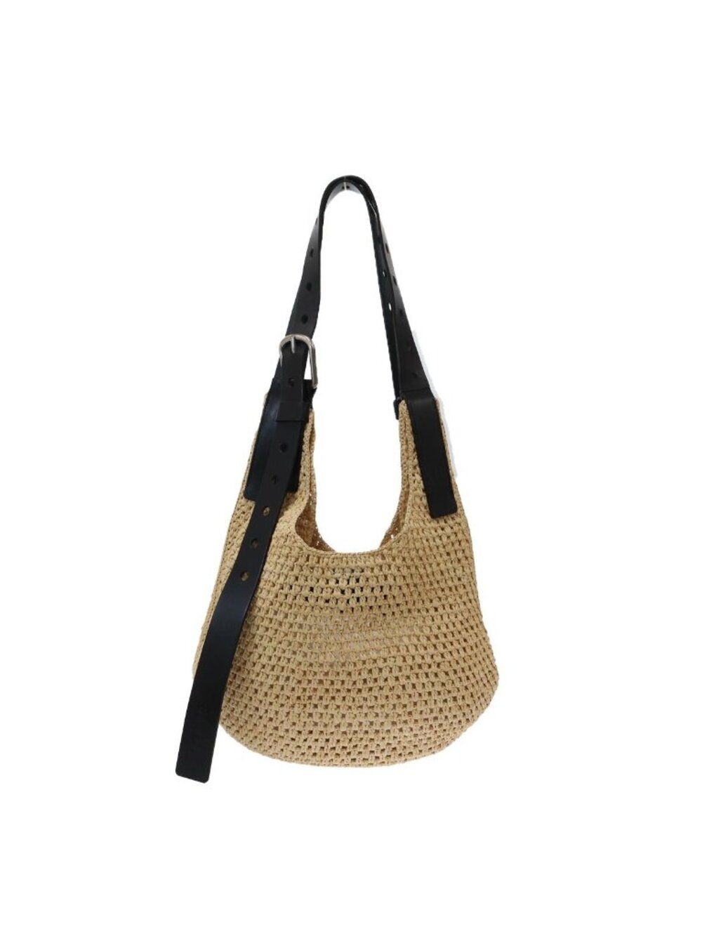 Loewe Raffia Leather Punch Hole Hobo Small Beige Black